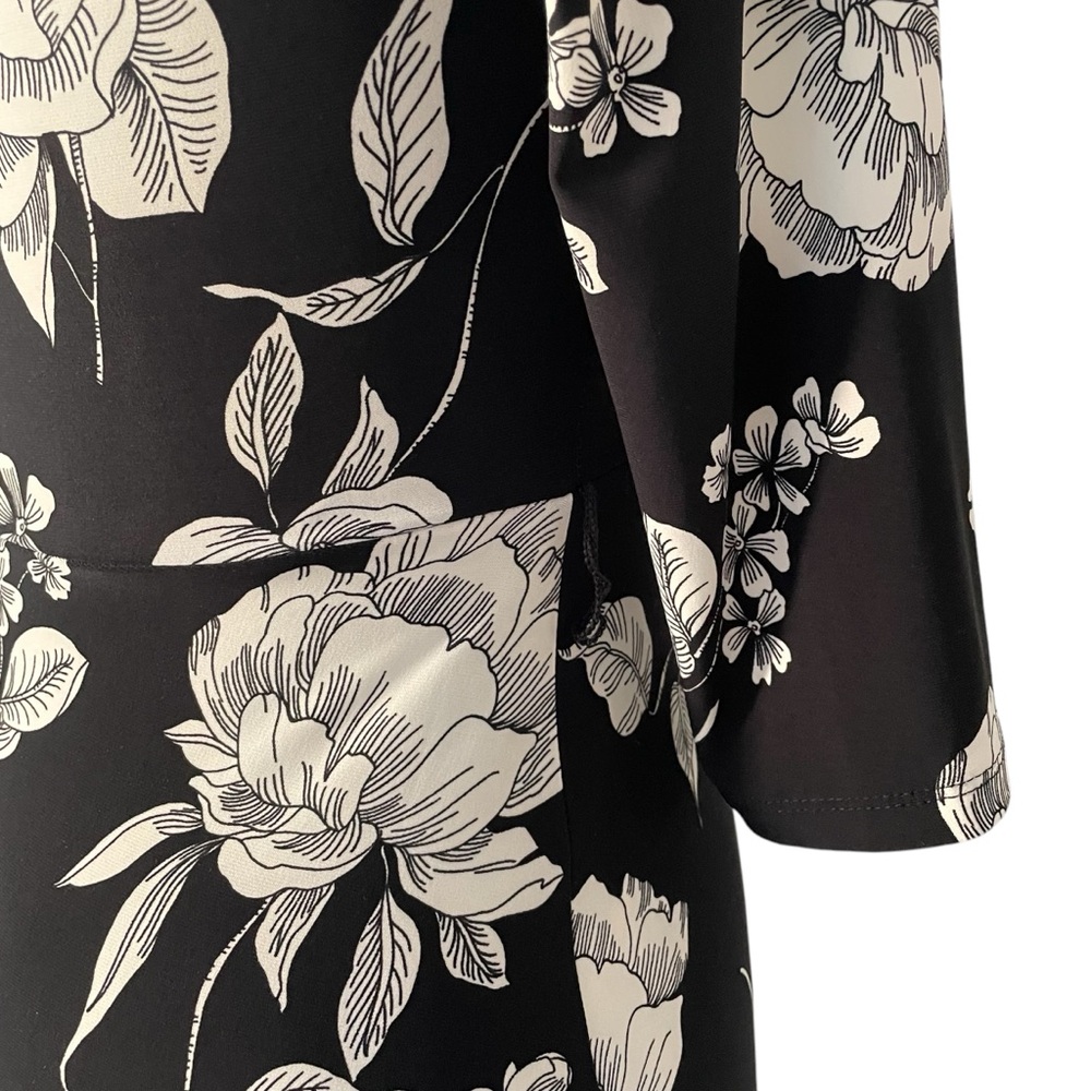 Lauren Ralph Lauren Floral-Print Midi Surplice Dress Black and White Sz: 4 NWT - Picture 10 of 15
